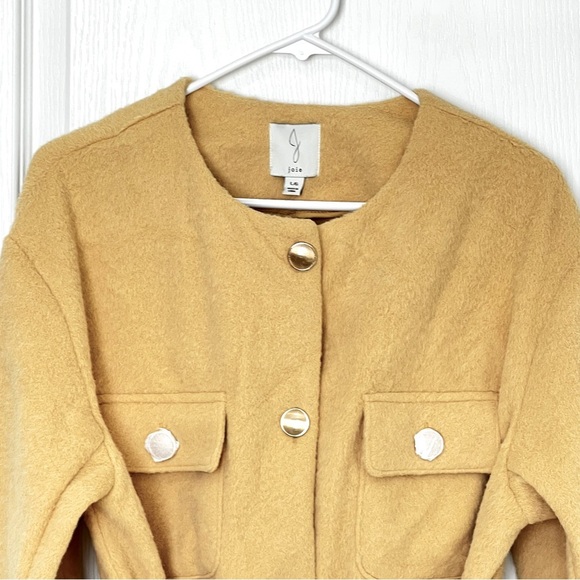 NWOT Joie Belted Double Breasted Evening Jacket Yellow Patch Pockets Size L - Picture 4 of 13